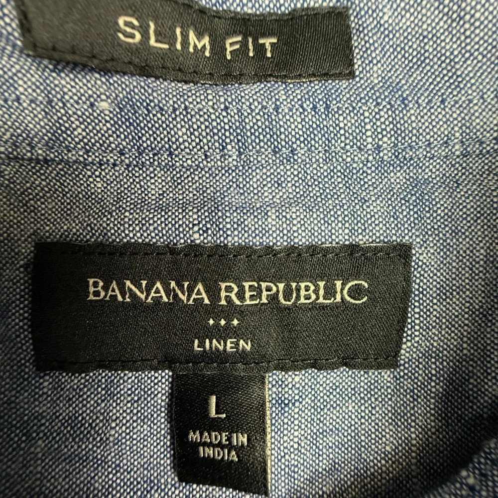 Banana Republic Slim Fit Linen Blend Long Sleeve‎ Button Down Shirt Size L Blue